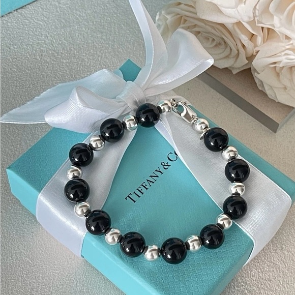Vintage Tiffany & Co. Black Onyx & Sterling Silver Bead Bracelet Rare Find 8” - Picture 4 of 5